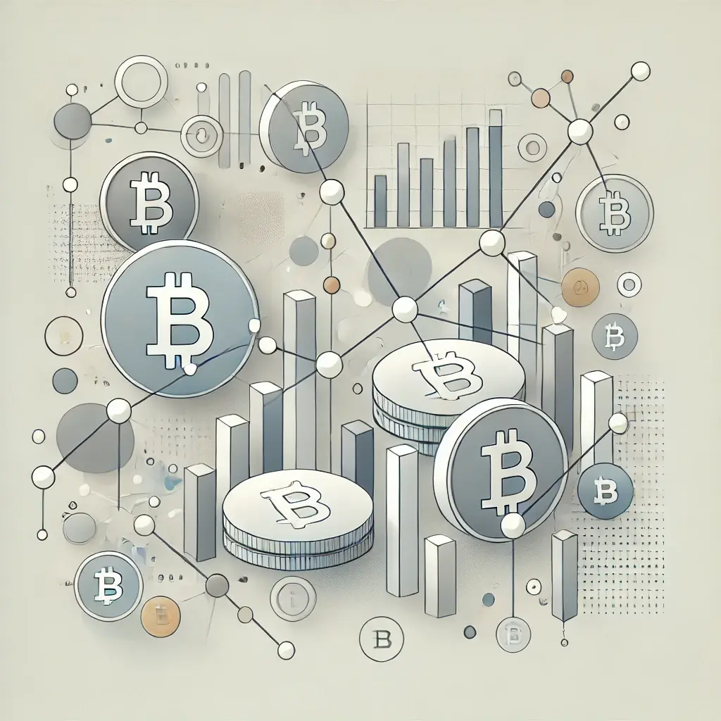  A neutral-colored, minimalist digital illustration representing cryptocurrency and financial reporting. The image features abstract elements such as coins and charts.